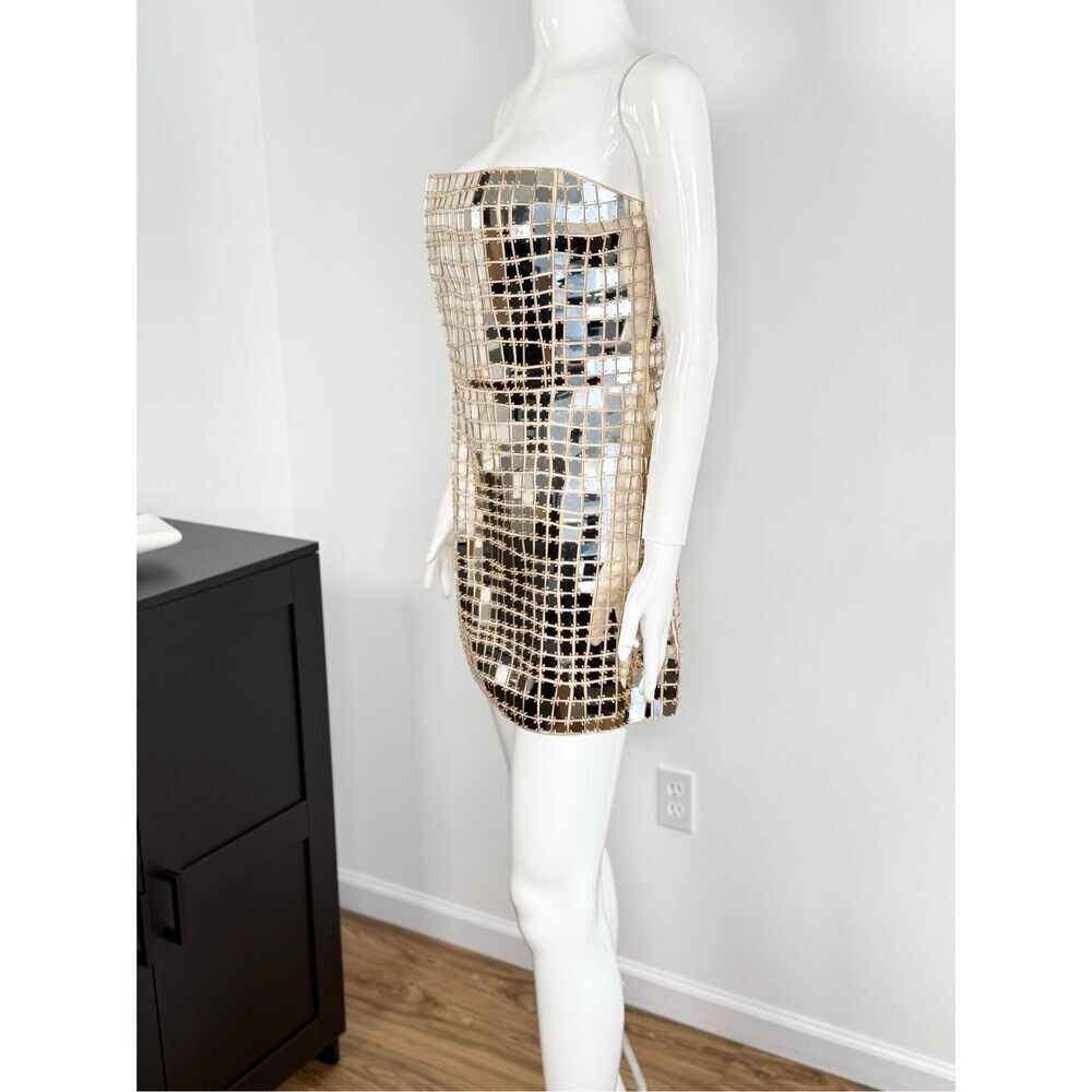 Retrofete Kaleido Womens Embellished Strapless Mini Dress Gold Size Medium - Picture 10 of 15